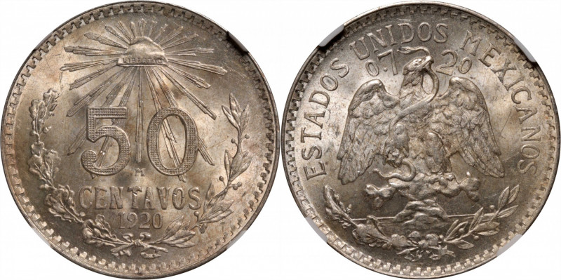 MEXICO. 50 Centavos, 1920-M. Mexico City Mint. NGC MS-65.

KM-447. This alluri...