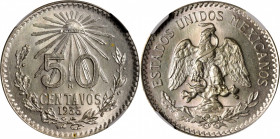 MEXICO. 50 Centavos, 1935-M. Mexico City Mint. NGC MS-66.

KM-448. This magnificent Gem 50 Centavos blushes with a light pastel tone and surfaces th...