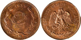 MEXICO. 2 Centavos, 1935-Mo. Mexico City Mint. PCGS MS-63 Red Brown.

KM-419. Struck with exacting and razor sharp precision, this lovely and Choice...