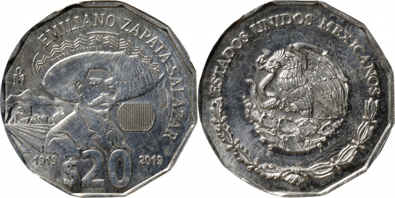 MEXICO. Mint Error -- Off Metal Strike, Struck on Silver Planchet -- 20 Pesos, 2...