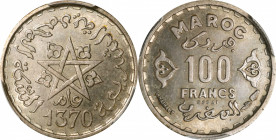 MOROCCO. Silver 100 Francs Essai (Pattern), AH 1370 (1950). Paris Mint. Muhammad V. PCGS SPECIMEN-66.

KM-E40; Lec-284. This very attractive Morocca...