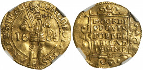 NETHERLANDS. Utrecht. Ducat, 1604/3. NGC AU-50.

Fr-284; KM-7.1. A wholesome, sharply struck and well centered Ducat, with a wavy flan as is usual f...