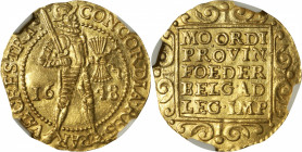 NETHERLANDS. Utrecht. Ducat, 1648. NGC AU-55.

Fr-284; KM-7.1; Delm-963. A very well struck Ducat, with relatively flat flan and no spots of design ...