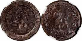 NETHERLANDS. 2-1/2 Cents, 1884. Utrecht Mint. William III. NGC MS-63 Brown.

KM-108.1. Broadaxe privy mark. A well struck coin with full glossy lust...