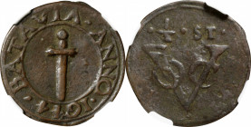 NETHERLANDS EAST INDIES. Dutch East India Company. Java. 1/2 Stuiver, 1644. Batavia Mint. NGC VF Details--Environmental Damage.

KM-31; Sch-18. Rath...