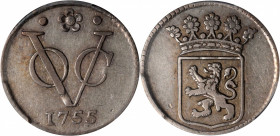 NETHERLANDS EAST INDIES. Dutch East India Company. Holland. 1/2 Duit, 1755. PCGS SPECIMEN-45.

KM-70. An attractive specimen example struck in silve...
