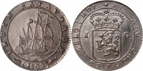 NETHERLANDS EAST INDIES. Batavian Republic. Gulden, 1802. Enkhuizen Mint. ANACS AU-55 Details--Cleaned.

KM-83; Sch-488. This appealing example give...