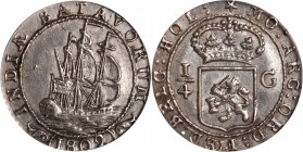 NETHERLANDS EAST INDIES. Batavian Republic. 1/4 Gulden, 1802. Enkhuizen Mint. ANACS AU-55 Details--Cleaned.

KM-81; Sch-492. This nice example offer...