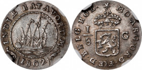 NETHERLANDS EAST INDIES. Batavian Republic. 1/8 Gulden, 1802. Enkhuizen Mint. NGC Unc Details--Cleaned.

KM-80; Sch-496. Shield without inner circle...