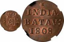 NETHERLANDS EAST INDIES. Batavian Republic. Duit, 1808. NGC MS-64 Red Brown.

KM-76. A pleasing and boldly struck near-Gem Duit, with satiny surface...