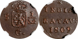 NETHERLANDS EAST INDIES. Batavian Republic. 1/2 Duit, 1809. NGC MS-63 Brown.

KM-75. Holland arms. A wonderful Mint State example that generates nic...