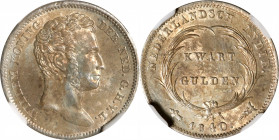NETHERLANDS EAST INDIES. Kingdom of the Netherlands. 1/4 Gulden, 1840. Utrecht Mint. William I. NGC MS-62.

KM-301.1. This fully engrossing example ...