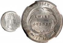 NETHERLANDS EAST INDIES. Kingdom of the Netherlands. 1/4 Gulden, 1840. Utrecht Mint. William I. NGC MS-62.

KM-301.1. Lis Privy Mark. A pleasing coi...