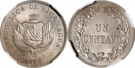 NICARAGUA. Centavo, 1878. NGC MS-63.

KM-1. Steel toned and Choice, this great example displays a wonderful subtle luster.&nbsp; 

Estimate: $100....