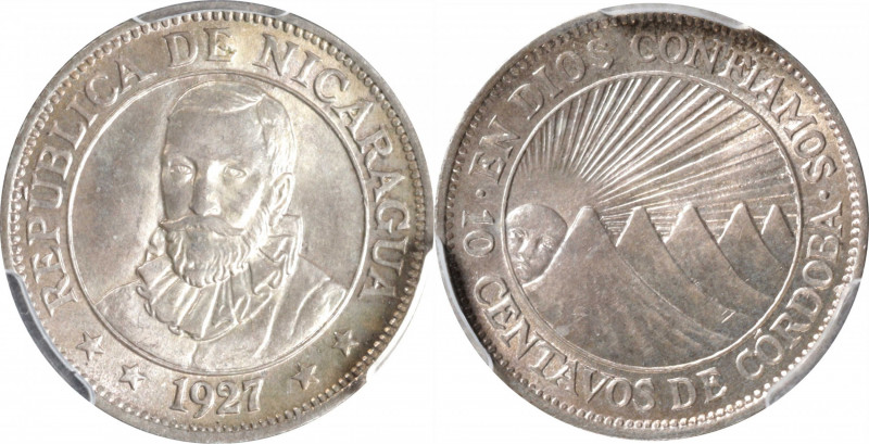 NICARAGUA. 10 Centavos, 1927. PCGS MS-64.

KM-13. This lightly lustrous minor ...