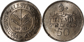PALESTINE. 50 Mils, 1940. London Mint. George VI. PCGS MS-62.

KM-6. A boldly struck and lightly toned example of this popular type, with frosty lus...