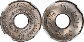 PALESTINE. 5 Mils, 1939. London Mint. George VI. NGC MS-65.

KM-3. This Gem issue displays great luster and a chance for collectors limited by budge...