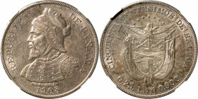 PANAMA. 50 Centesimos, 1905. NGC AU-58.

KM-5. An always popular type, exhibiting abundant luster remaining in the fields, and lightly toned through...