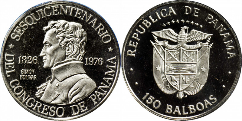 PANAMA. 150 Balboas, 1976. Franklin Mint. CHOICE PROOF.

Fr-3; KM-43. Struck f...