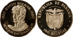 PANAMA. 150 Balboas, 1980-FM. Franklin Mint. NGC PROOF-70 Ultra Cameo.

Fr-13; KM-68. AGW: 0.1233 oz. Honoring the 150th anniversary of the death of...