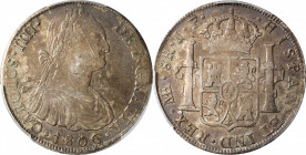 PERU. 8 Reales, 1806-LIMA JP. Lima Mint. Charles IV. PCGS EF-45.

KM-97; Cal-926. Splashed with a medley of magenta-gray, rich lilac, and sepia tone...