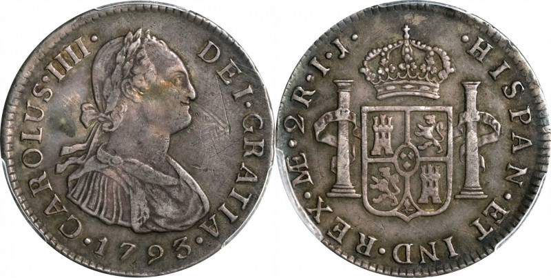 PERU. 2 Reales, 1793-LIMA IJ. Lima Mint. Charles IV. PCGS Genuine--Damage, EF De...