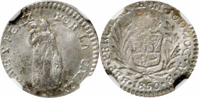 PERU. 1/2 Real, 1850-LIMA MB. Lima Mint. NGC MS-64.

KM-144.7. A moderately struck near-Gem, with some weakness on the centers, but nicely original,...