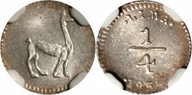 PERU. 1/4 Real, 1855-LIMA. Lima Mint. NGC MS-63.

KM-143.1. A moderately struck and bright, lustrous coin, with faint plum peripheral toning.

Est...