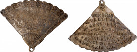 PERU. Silver Fan Shaped Baptismal Medal, 1898. PCGS MS-64.

Obverse: Intricate pattern of a folding fan; Reverse: Inscription: Honorio Vallejo Consu...