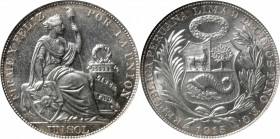 PERU. Sol, 1915-LIMA FG. Lima Mint. NGC MS-65.

KM-196.26. A bright and lustrous Sol, with traces of toning on the peripheries.

Estimate: $100.00...