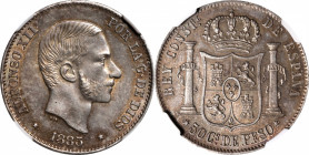 PHILIPPINES. 50 Centimos, 1885. Manila Mint. Alfonso XII. NGC MS-63.

KM-150. This incarnation of the popular type renders a strong and pretty luste...