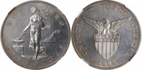 PHILIPPINES. Peso, 1904. Philadelphia Mint. NGC PROOF-61.

KM-168; Allen-16.03. Mintage: 1,355. Brilliant fields remain somewhat opaque when flashed...