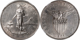 PHILIPPINES. Peso, 1905-S. San Francisco Mint. NGC AU Details--Cleaned.

KM-168; Allen-16.06. Variety with curved serif on "1".&nbsp; Despite a note...