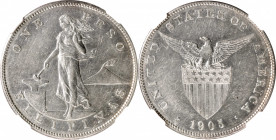 PHILIPPINES. Peso, 1905-S. San Francisco Mint. NGC AU Details--Cleaned.

KM-168; Allen-16.06. Despite a noted cleaning, this example still provides ...