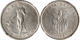 PHILIPPINES. Peso, 1909-S. San Francisco Mint. NGC AU-58.

KM-172; Allen-17.04. Lightly handled, this crown glistens with luster original to the min...