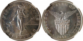 PHILIPPINES. 50 Centavos, 1903. Philadelphia Mint. NGC PROOF-65.

KM-167. Mintage: 2,558. A lovely, boldly struck Proof that exhibits enticing cyan ...