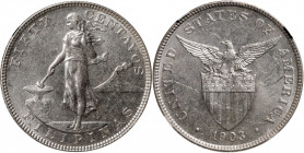 PHILIPPINES. 50 Centavos, 1903. Philadelphia Mint. NGC MS-61.

KM-167; Allen-13.01. This blast white example shines with good mint luster, and despi...