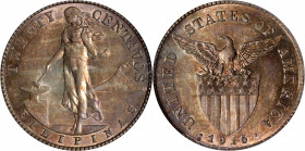 PHILIPPINES. 20 Centavos, 1915-S. San Francisco Mint. PCGS AU-55.

KM-170; Allen-11.11. This beautiful piece offers some almond toning and much unde...