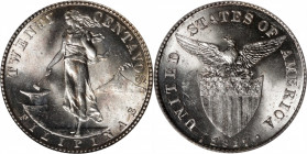 PHILIPPINES. 20 Centavos, 1917-S. San Francisco Mint. PCGS MS-64.

KM-170; Allen-11.13. Nearly Gem quality, this stunner displays entrancing and car...
