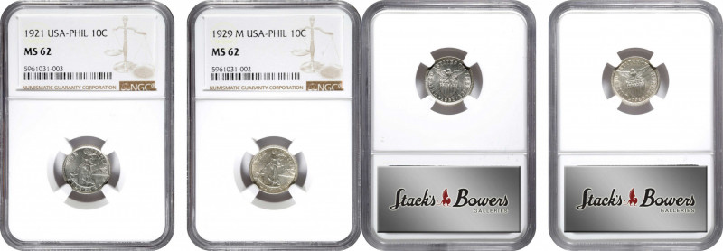 PHILIPPINES. Duo of Silver 10 Centavos (2 Pieces), 1921-1929. Both NGC MS-62.
...