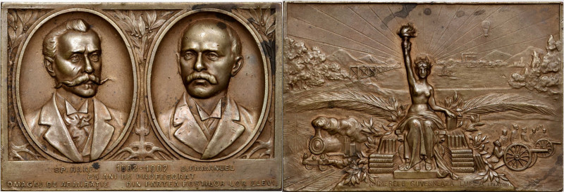 ROMANIA. Haret & Emmanuel/Railroad Bronze Plaque, 1907. ALMOST UNCIRCULATED.

...