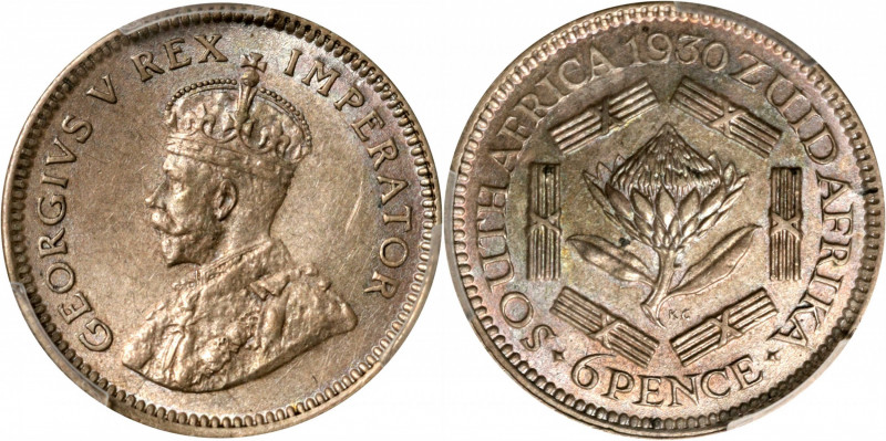 SOUTH AFRICA. 6 Pence, 1930. George V. PCGS MS-63.

KM-16.1. A well struck and...