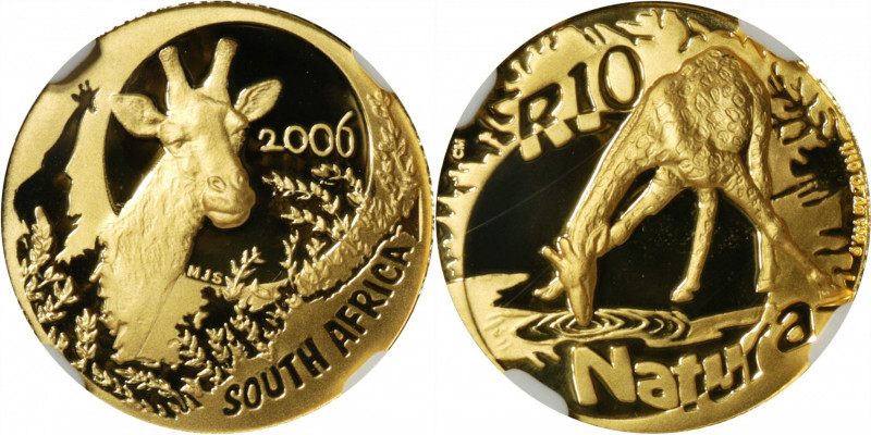 SOUTH AFRICA. 10 Rand, 2006. Natura Series, Giraffe. NGC PROOF-70 Ultra Cameo.
...