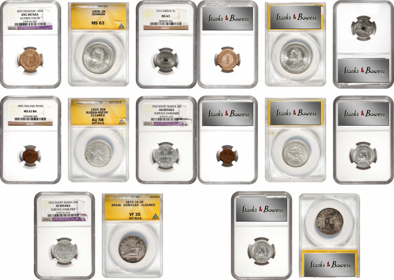 MIXED LOTS. Octet of European Issues (8 Pieces), 1870-1923. All NGC or ANACS Cer...