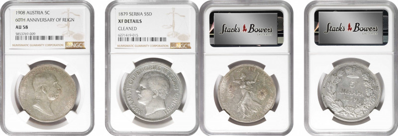 MIXED LOTS. Duo of European Silver Issues (2 Pieces), 1879 & 1908. Both NGC Cert...