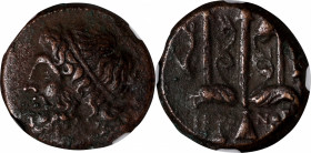 SICILY. Syracuse. Hieron II, 275-215 B.C. AE Litra, 263-218 B.C. NGC Ch VF.

HGC-2, 1550. Obverse: Head of Poseidon left, wearing tainia; Reverse: O...
