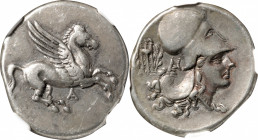 AKARNANIA. Anaktorion. AR Stater (8.45 gms), ca. 350-300 B.C. NGC EF, Strike: 4/5 Surface: 5/5. Die Shift.

HGC-4, 758; Pegasi-30/2 corr. (A on obv....