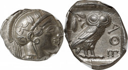 ATTICA. Athens. AR Tetradrachm (17.14 gms), ca. 454-404 B.C. NGC Ch AU, Strike: 4/5 Surface: 4/5.

HGC-4, 1597; Kroll-8. Obverse: Helmeted head of A...