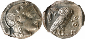 ATTICA. Athens. AR Tetradrachm (17.09 gms), ca. 454-404 B.C. NGC AU, Strike: 5/5 Surface: 4/5.

HGC-4, 1597; Kroll-8.&nbsp;Obverse: Helmeted head of...