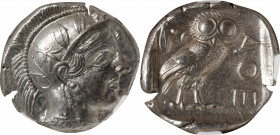 ATTICA. Athens. AR Tetradrachm (17.17 gms), ca. 454-404 B.C. NGC AU, Strike: 5/5 Surface: 3/5. Brushed.

HGC-4, 1597; Kroll-8. Obverse: Helmeted hea...